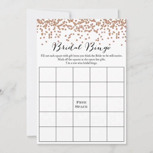 Invitación Juego de ducha Bingo Rosa Gold Bridal 5x7 (Anverso)
