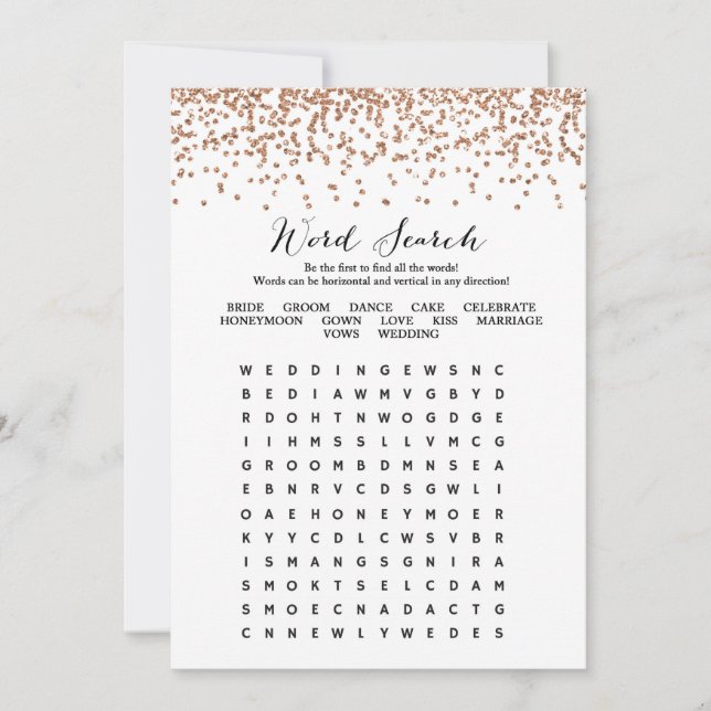 Invitación Juego de ducha con Rosa de Word Search Gold Bridal (Anverso)