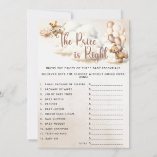Invitación JUEGO DE DUCHA DE BEBÉ THE PRICE IS RIGHT Osos Glo