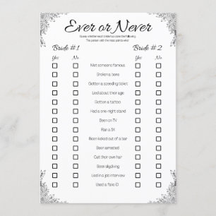 Invitación Juego de ducha de boda lesbiana, nunca o nunca