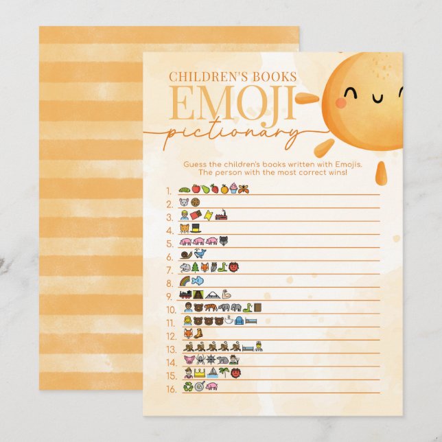 Invitación Juego de ducha de Emoji de libros para niños Sun (Anverso / Reverso)