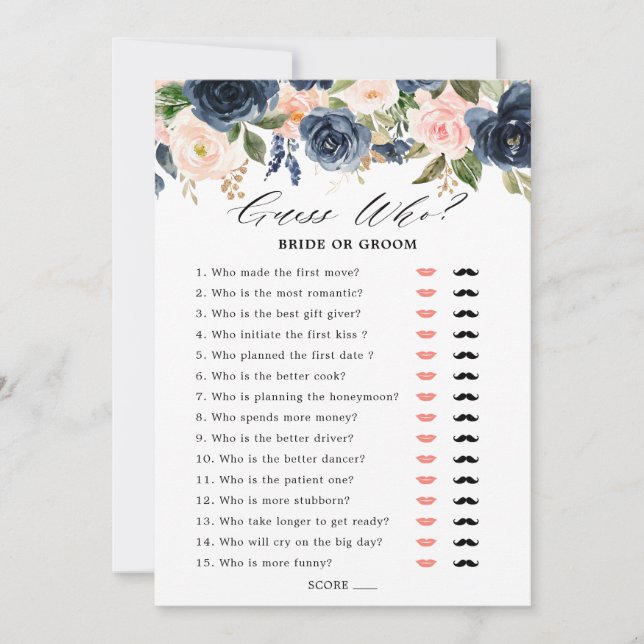 Invitación Juego de ducha de la Marina Roja Azul Floral Azul  (Anverso)