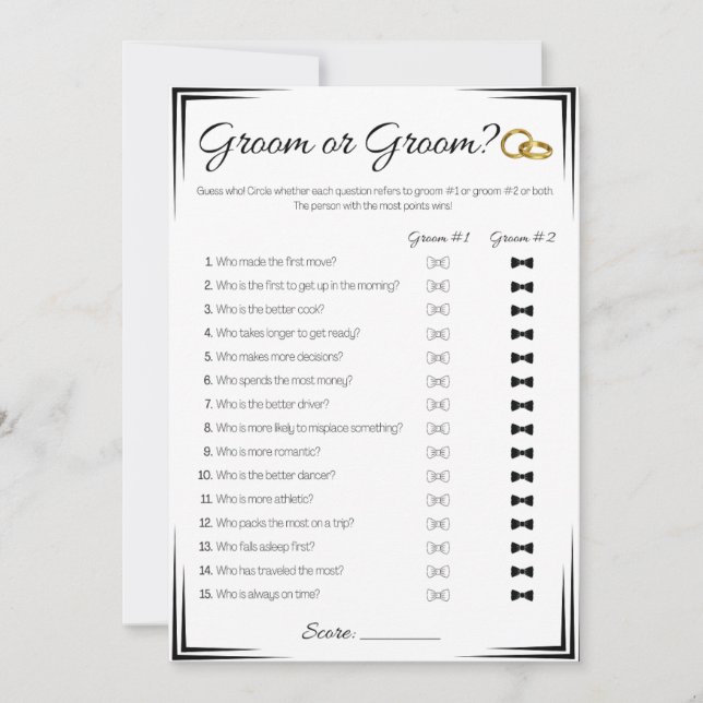 Invitación Juego de ducha de matrimonio gay, Groom o Groom (Anverso)