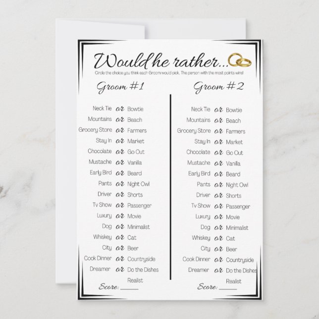 Invitación Juego De Ducha De Matrimonio Gay, ¿Preferiría? (Anverso)