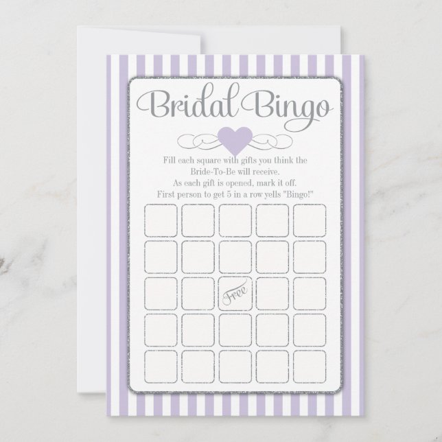 Invitación Juego de ducha de novia Bingo Lavender Gray Bridal (Anverso)