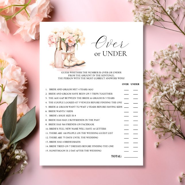 Invitación JUEGO de ducha de novia burbujeante o bajo botas (OVER or UNDER Boots Bubbly Bridal Shower GAME Invitation)