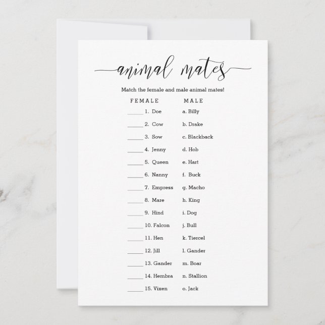Invitación Juego de ducha de novia de Animal Mates (Anverso)