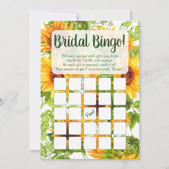 Invitación Juego de ducha de novia de Bingo de girasoles (Anverso)