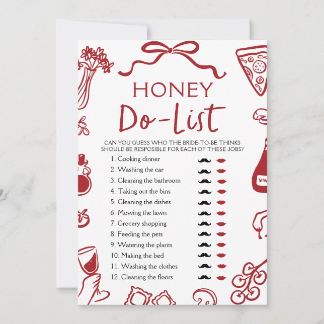 Invitación Juego de ducha de novia Red Italiana Amore Honey D (Anverso)