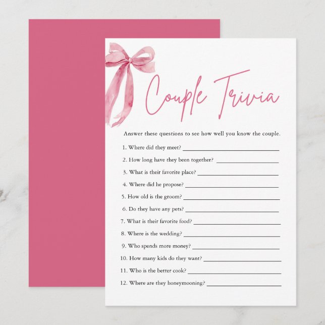 Invitación Juego de ducha de novia trivia trivia de vaca rosa (Anverso / Reverso)