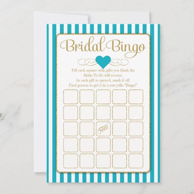 Invitación Juego de ducha de novias Bingo Turquoise Gold (Anverso)