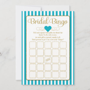 Invitación Juego de ducha de novias Bingo Turquoise Gold