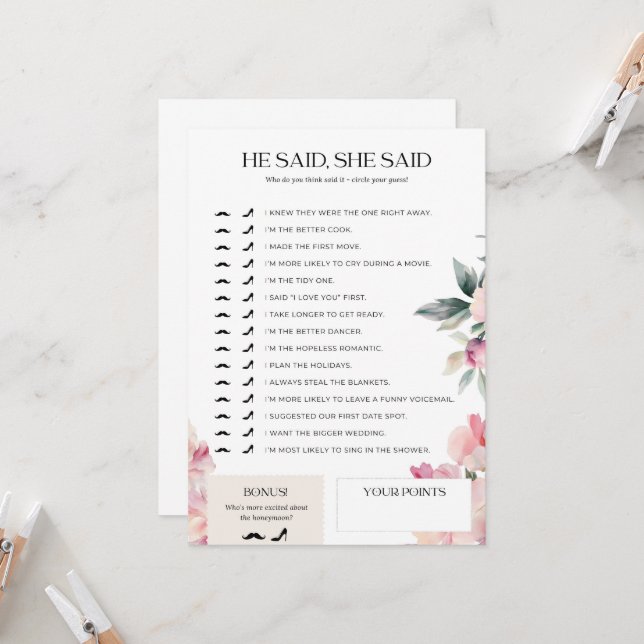 Invitación Juego De Ducha De Novias Dijo Que Dijo Flor Rosa (Anverso/Reverso In Situ)