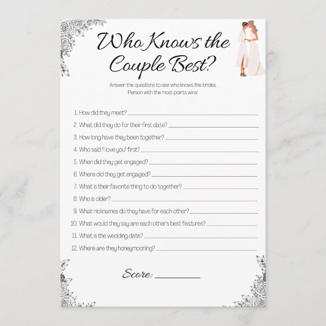 Invitación Juego de ducha de novias lesbianas, quién conoce a (Anverso)