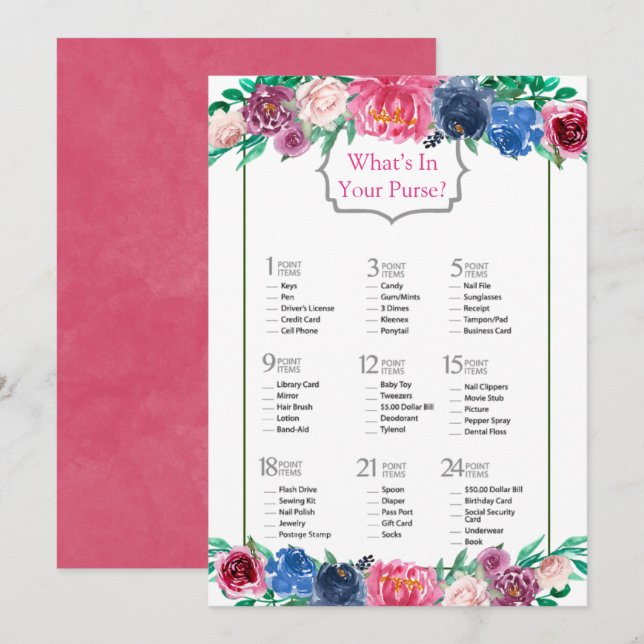Invitación Juego de ducha de novias Peony Pintado Pink Blue P (Anverso / Reverso)