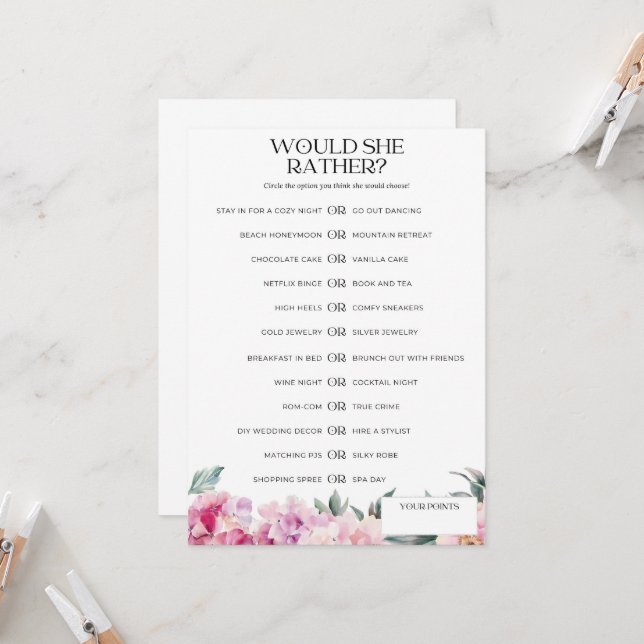 Invitación Juego De Ducha De Novias Prefiere Floral Rosa" (Anverso/Reverso In Situ)