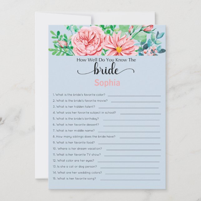 Invitación Juego De Ducha De Novias Qué Tan Bien Conoce A La  (Anverso)