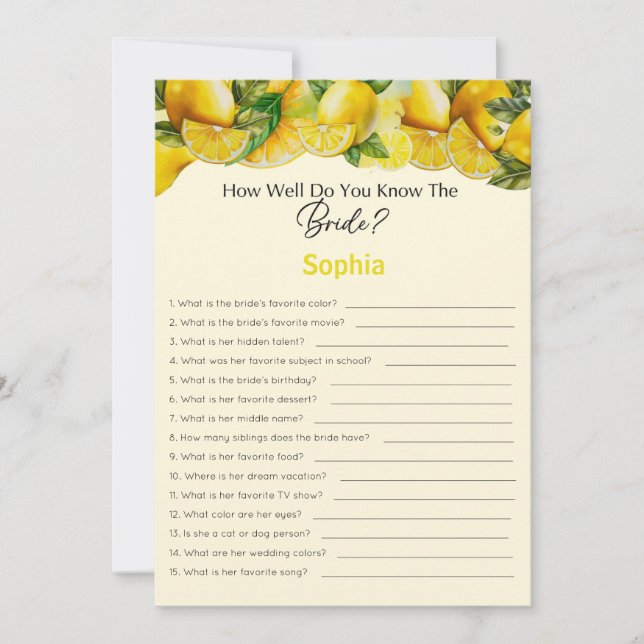 Invitación Juego De Ducha De Novias Qué Tan Bien Conoce A La  (Anverso)