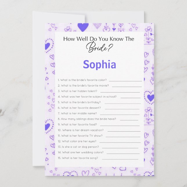 Invitación Juego De Ducha De Novias Qué Tan Bien Conoce A La  (Anverso)