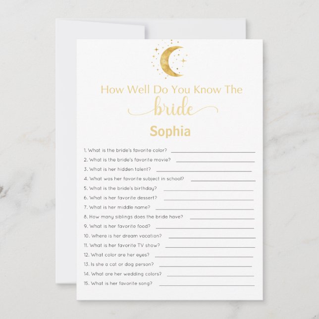Invitación Juego De Ducha De Novias Qué Tan Bien Conoce A La  (Anverso)