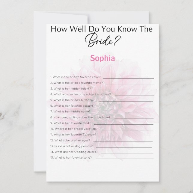 Invitación Juego De Ducha De Novias Qué Tan Bien Conoce A La  (Anverso)