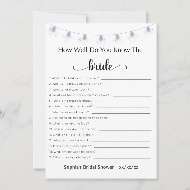 Invitación Juego De Ducha De Novias Qué Tan Bien Conoce A La  (Anverso)