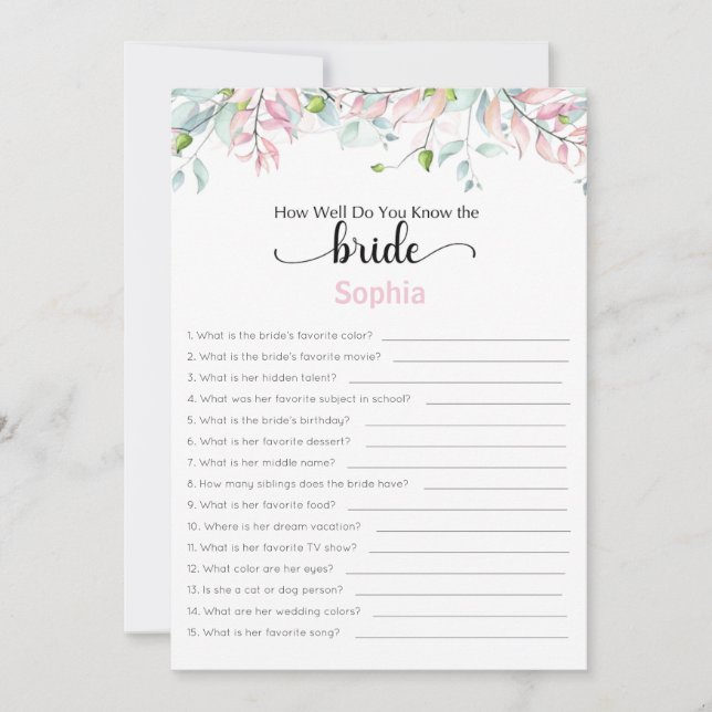 Invitación Juego De Ducha De Novias Qué Tan Bien Conoce A La  (Anverso)