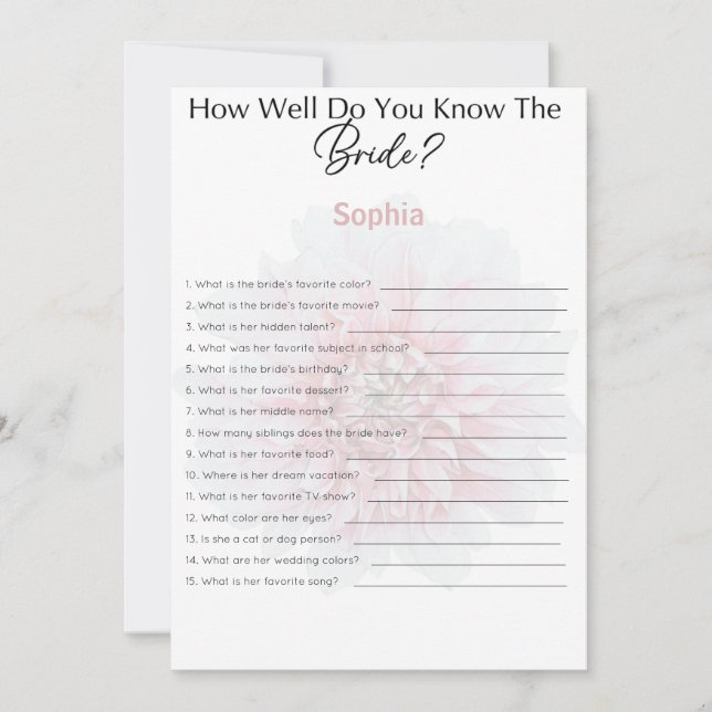 Invitación Juego De Ducha De Novias Qué Tan Bien Conoce A La  (Anverso)