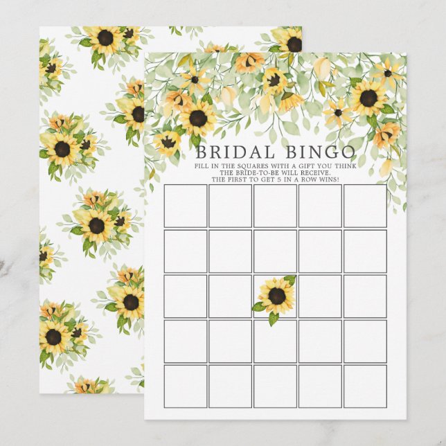 Invitación Juego de ducha nupcial de Sunflower BINGO de otoño (Anverso / Reverso)