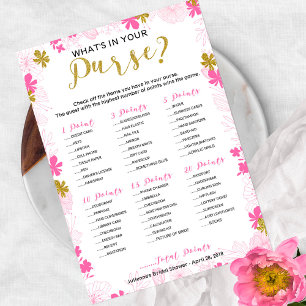 Invitación Juego de Ducha Nupcial Floral Qué Hay en Tu Bolso