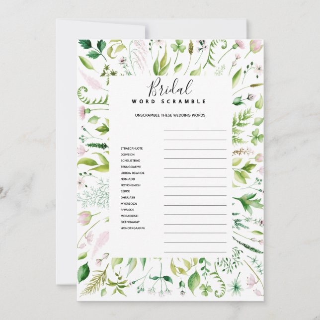 Invitación Juego de ducha WORD scramble bridal baby (Anverso)