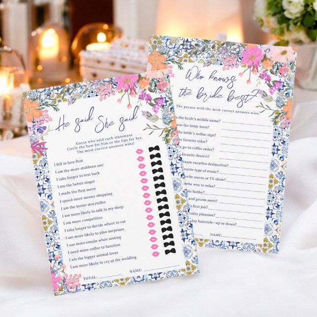 Invitación Juego de duchas de novias azul italiano Duo Games (Duo Games blue italian bridal shower game Invitation)