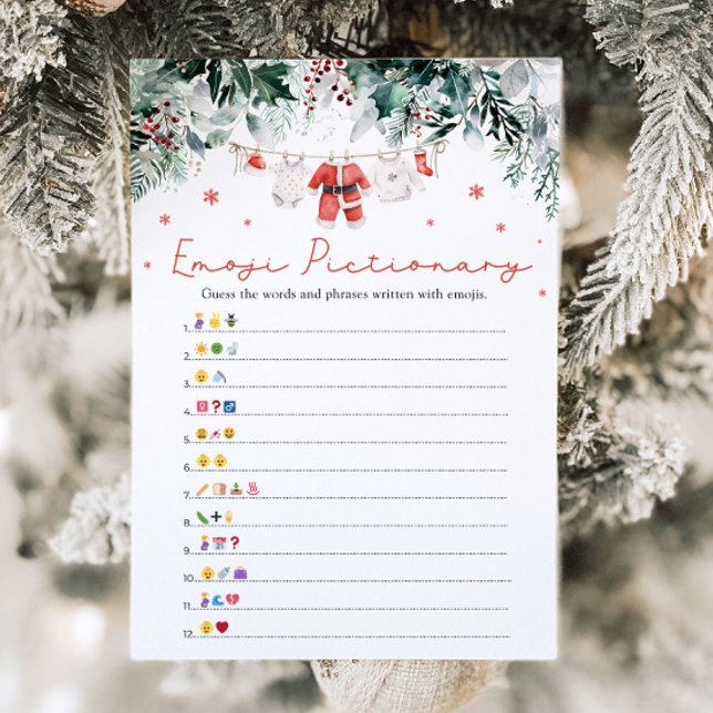 Invitación Juego de Emoji de navidades Red Santa Baby (Watercolor Christmas Red Santa Baby Shower Emoji Pictionary Game)