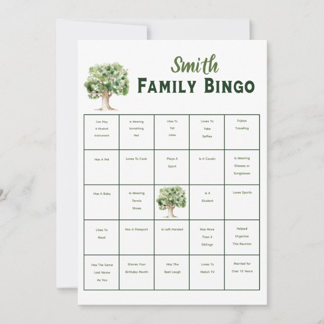 Invitación Juego de Fiesta de Bingo Renion de árbol de famili (Anverso)