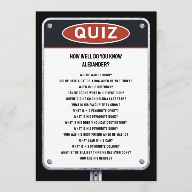 Invitación Juego de fiesta de quiz con señal de tráfico (Anverso)