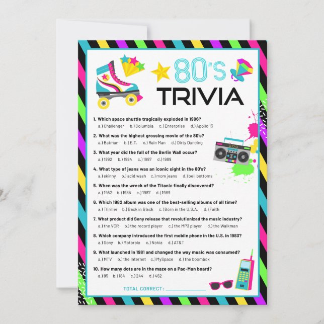 Invitación Juego de Fiestas Trivia de los 80's (Anverso)