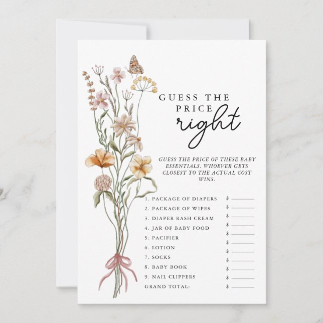 Invitación Juego de Flores Silvestres en Baby Shower Adivina  (Anverso)