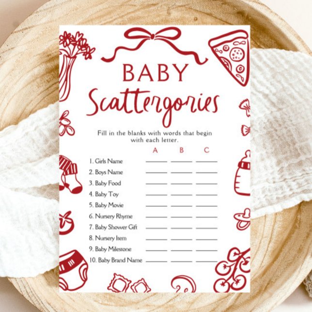 Invitación Juego de fragmentos de Baby Shower italiano de man (Hand Drawn Italian Baby Shower Scattergories Game)