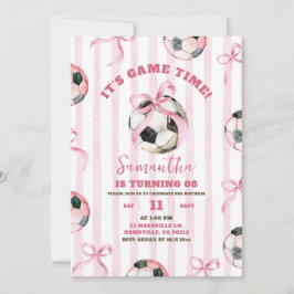 Invitación Juego de fútbol Chica de tiras de arco rosado Cump
