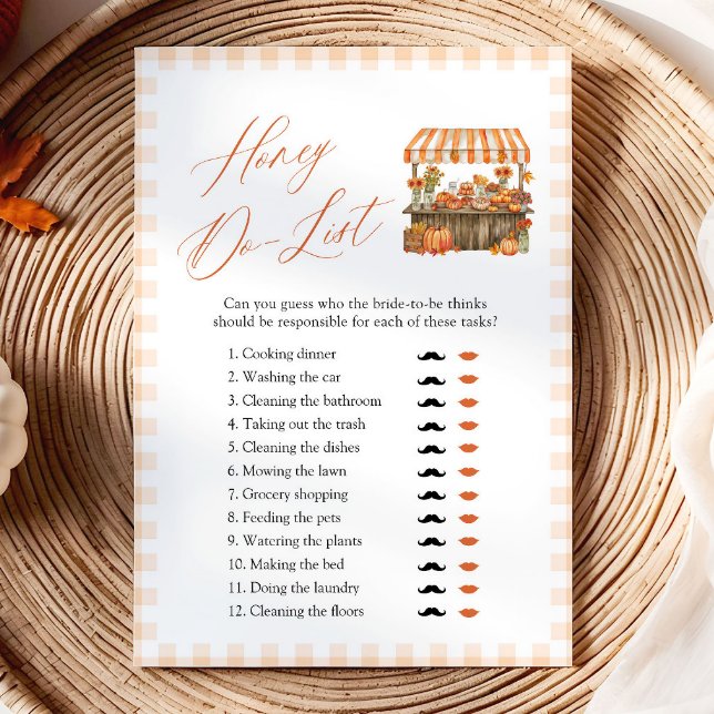 Invitación Juego de Gingham Naranja de Otoño ¿Qué Edad Tenía  (Fall Orange Gingham How Old Was The Bride Game)