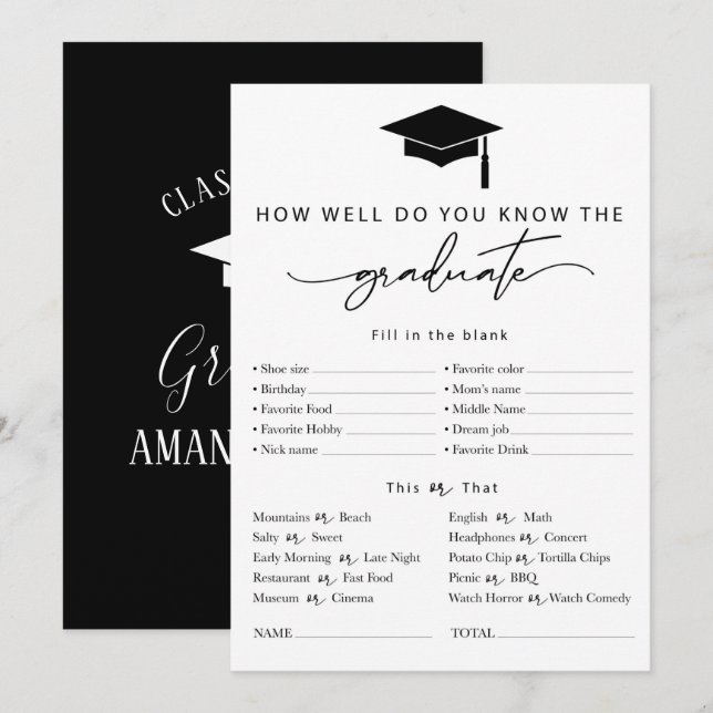 Invitación Juego de graduación personalizado (Anverso / Reverso)