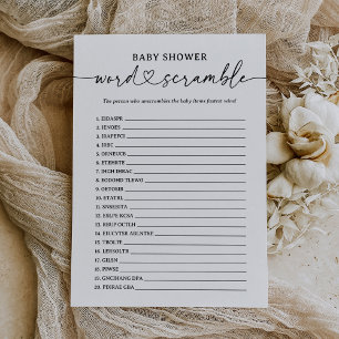 Invitación Juego de guiones modernos Baby Shower Word Scrambl