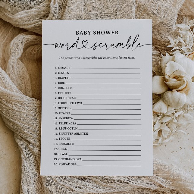 Invitación Juego de guiones modernos Baby Shower Word Scrambl (Subido por el creador)