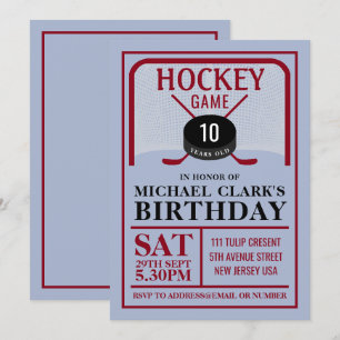 Invitación Juego de hockey, Net Puck and Sticks, fiesta de cu