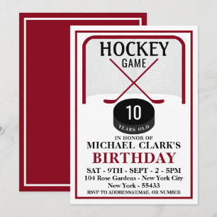 Invitación Juego de hockey, Net Puck and Sticks, fiesta de cu