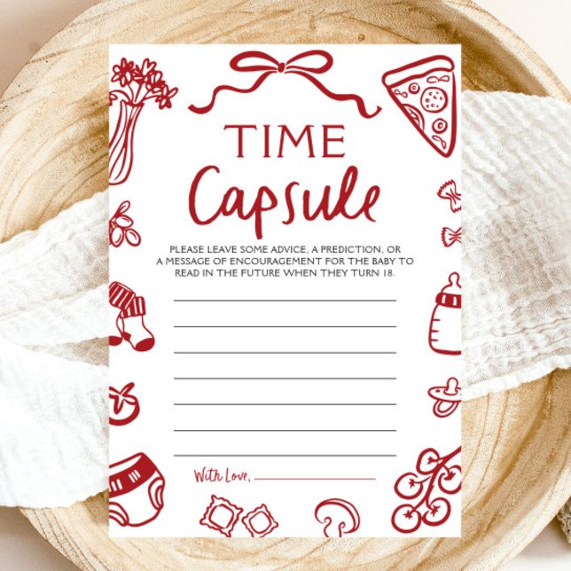 Invitación Juego de la cápsula de tiempo Baby Shower italiana (Hand Drawn Italian Baby Shower Time Capsule Game)