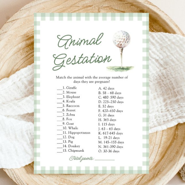 Invitación Juego de la Ducha de Bebé: Gestación de Animales d (Sage Green Golf Animal Gestation Baby Shower Game)