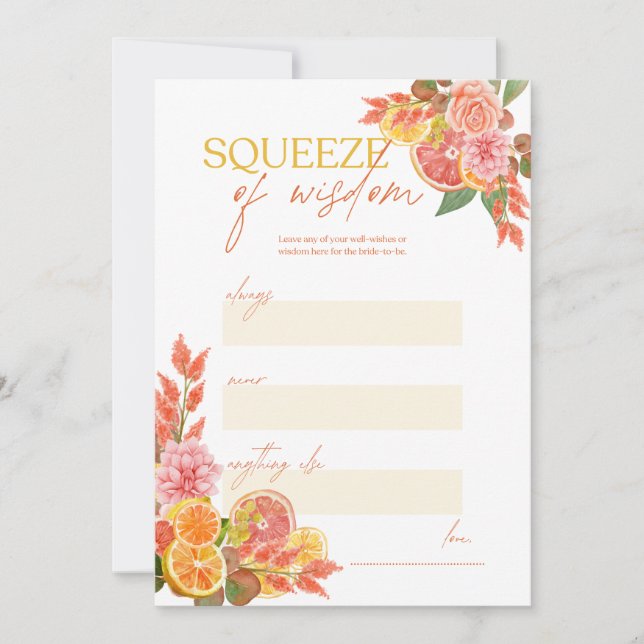 Invitación Juego de la ducha de novia Squeeze of Wisdom (Anverso)