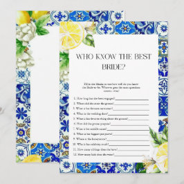 Invitación Juego de la ducha nupcial de azulejo azul limón