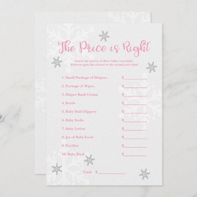 Invitación Juego de la ruleta de la nieve rosa y plateada The (Anverso / Reverso)